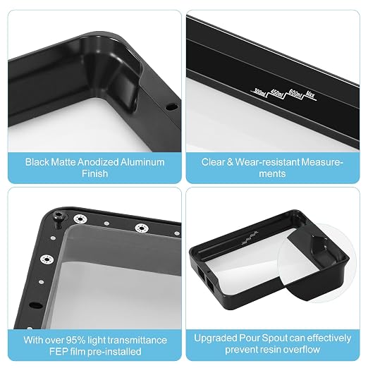 Sovol 3D Printer Resin Vat with Silicone Lid, Durable Aluminium Alloy Resin Tank with FEP Film & Aluminum Rings Preinstalled for ELEGOO Saturn 2 Saturn 3 Saturn 3 Ultra Anycubic Photon Mono M5s/M5