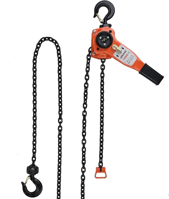 Lever Chain Hoist - 3/4 Ton Capacity - G80 Grade Chain 10ft Lifting- Safety Factor 4+ - CE Certified - Ideal for Lifting, Strapping, Bundling and Dragging- Smooth Action