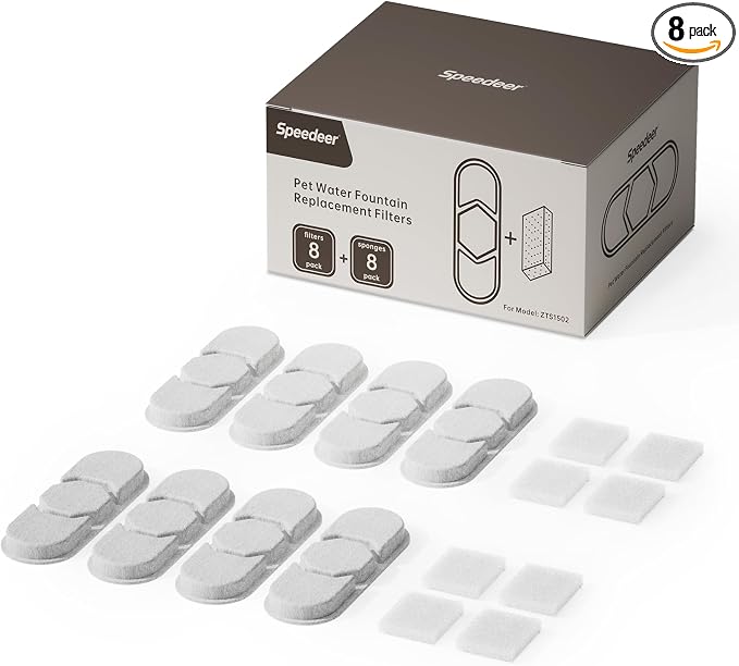 Official 8 Packs Replacement Filters & Pre-Filter Sponges for 4Gal/15L Large Dog Water Fountain ZTS1502