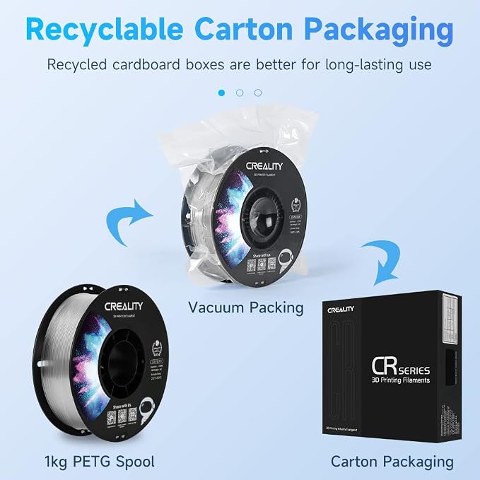 Creality PETG Filament 1.75mm Clear, 3D Printer Filament No-Tangling, Strong Bonding and Overhang Performance Dimensional Accuracy +/-0.02mm, 2.2lbs/Spool