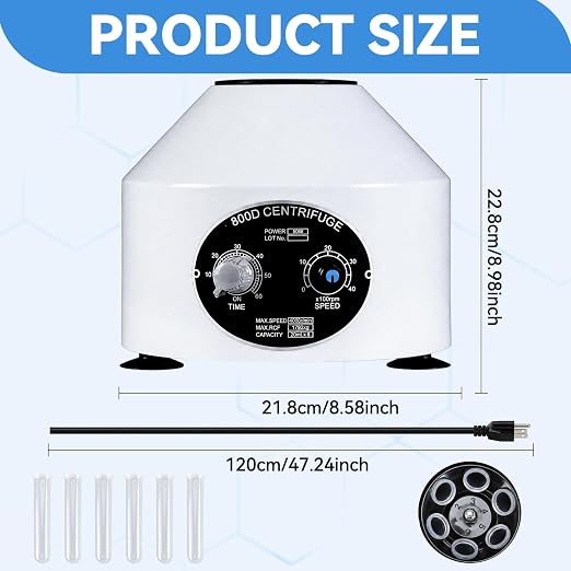 Durable Benchtop Lab Centrifuge Machine, 0-4000RPM Adjustable Speed & 0-60min Timer, 6×20ml Tubes Low Noise Desktop Centrifuge