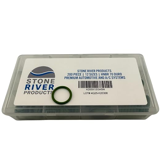 Stone River Products Automotive A/C O-Ring Kit, 200 Piece HNBR 70A Assortment, 12 AS568 Sizes, Green High Saturation Nitrile Seals for R-134a Refrigerant Systems