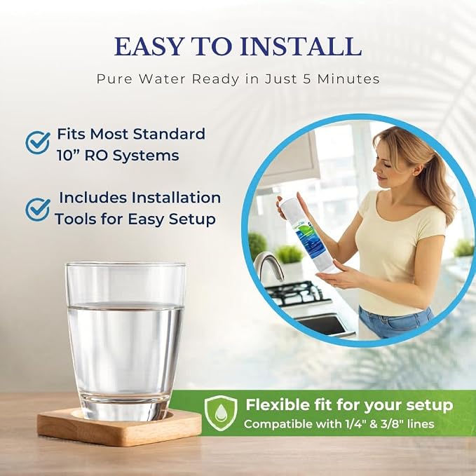 NSF Certified 5 Stage Reverse Osmosis RO Water Filters Replacement Set | 100 GPD, RO Membrane, Standard 10 Inch, 5 Stage (GAC*1, CTO*1, PP*1, AIC-RO*1, RO*1)