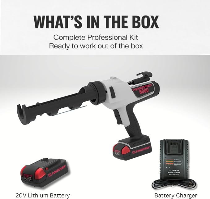 6000 Series Cordless Caulking Gun – 20V Lithium Battery Powered Electric 10oz Cartridge Dispenser, Lightweight 3.75 lbs, 1000 lb Thrust, No-Drip Sealant & Adhesive Applicator
