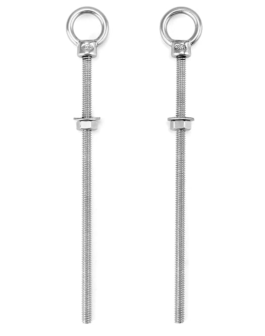 QWORK Threaded Eyebolts, 10 Pack 1/4" x 6" Long Stainless Steel Marine Grade Shoulder Eye Bolt