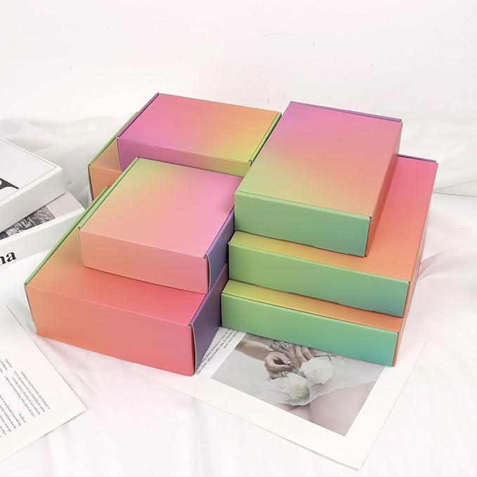 9x6x4 Shipping Boxes Medium, 30 Pack Rainbow Corrugated Cardboard Mailer Boxes for Small Business, Mailing, Packaging