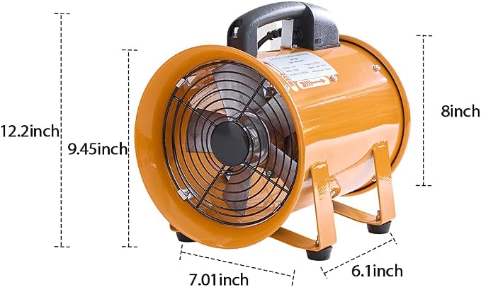 8-Inch Industrial Portable Air Blower Ventilator, 3300 CFM Heavy-Duty Tube Exhaust Fan, 250W High-Velocity Low-Noise Air Mover for Extraction, Ventilation (8 Inch Blower Fan)