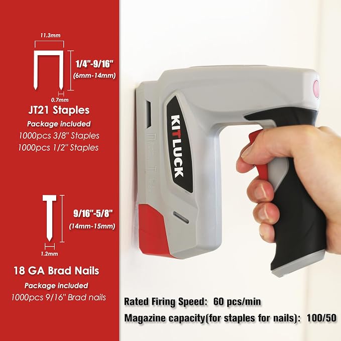 KITLUCK Electric Staple Gun, 2-in-1 Cordless Brad Nailer, 4V Electric Stapler Kit with 2000 Staples and 1000 Nails, USB Charger, 2000mAh Li-ion Battery for Home Use, Wood, Fabric, DIY