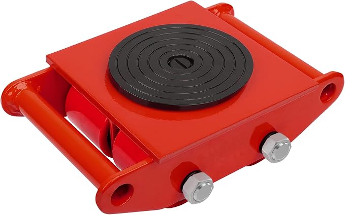 6T Machinery Skate Dolly with 360° Rotation Cap for Heavy Duty Moving | Carbon Steel 13200lbs Heavy Duty Machine Dolly Skate for Industrial Moving Equipment Red 1pc PU Rollers