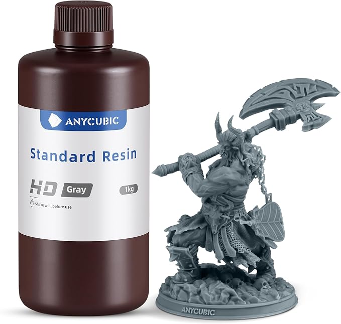 ANYCUBIC 3D Printer Resin, 405nm High Precision Fast Curing Photopolymer Resin for LCD 3D Printing, 1kg HD Grey