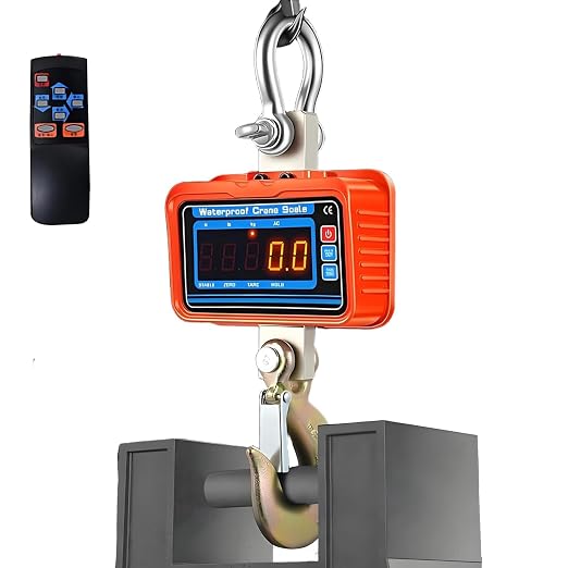 3000kg/6600lbs Digital Crane Scale, Waterproof Industrial Scale, Rechargeable Hanging Scale with Remote Shackle & Hook, Division 0.5kg, LED Display, KG/LBS/N