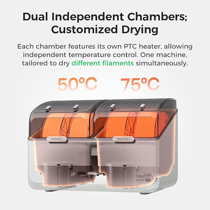 Creality Filament Dryer, Space Pi X4L Filament Storage Box for 4 Spools, Dual Independent Heating Chambers, 75℃ Max Temperature, Compatible with 1.75mm 2.85mm PLA PETG ABS TPU PC PA PAHT