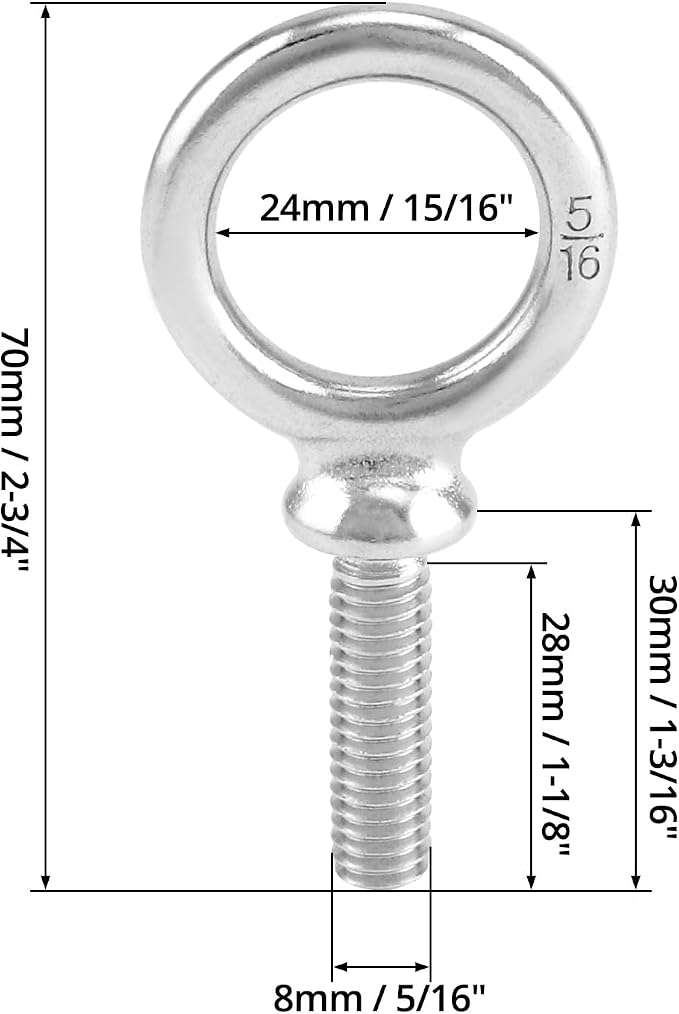 QWORK Eye Bolt, 20 Pack 5/16"-18 x 1-1/8" Marine Grade Stainless Steel Lifting Ring Threaded Eyebolt Machinery Shoulder Eyebolts