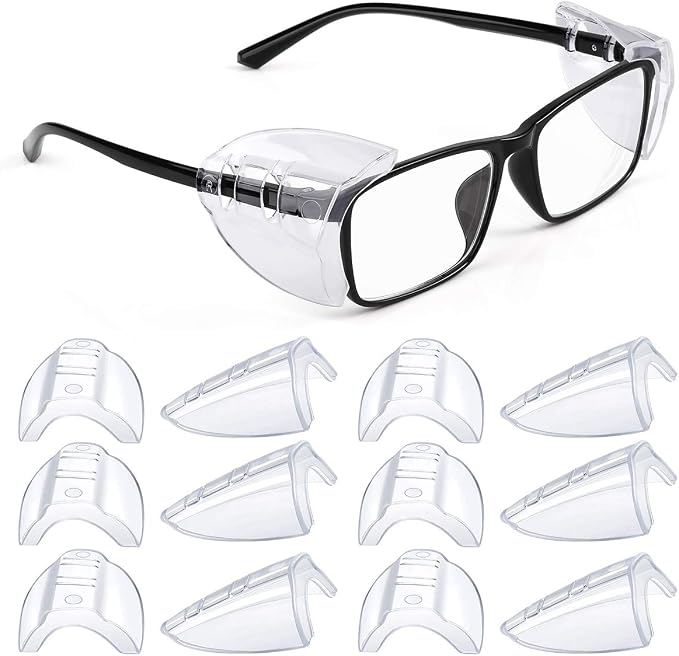 MELASA Safety Glasses Side Shields for Prescription Glasses, Slip on Clear Eye Glasses, Fits Small to Large Eyeglasses