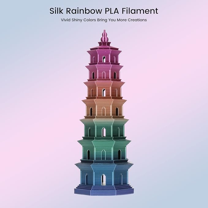 Sovol 3D Printer Silk Shiny Multicolored Fast Change Rainbow PLA 1kg (2.2 lbs) Spool 3D Printing Materials, Dimensional Accuracy +/- 0.03 mm, 1.75 mm, Purple Rainbow