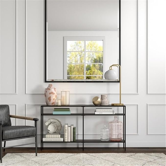 Henn&Hart 55" Wide Rectangular Console Table with Metal Shelves in Blackened Bronze, Entryway Table, Accent Table for Living Room, Hallway | Industrial-style with open metal shelving and durable metal construction for entryways, living rooms, hallways,...