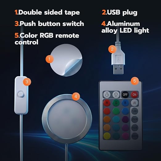 3D Printer LED Lamp Kit 001 with 24-Key Remote Control 16-Colors Changing | 3D Printer Light for Bambu Lab H2D/A1/A1mini/P1S/P1P/X1C, 5V USB Powered Maker's Supply Hardware Kit for MakerWorld（3 Sets）