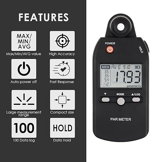 Quantum PAR Meter Full-Spectrum High Precision PPFD Tester for Photosynthetic Activity of Indoor and Outdoor Plants 400-700nm Light Lux Tester
