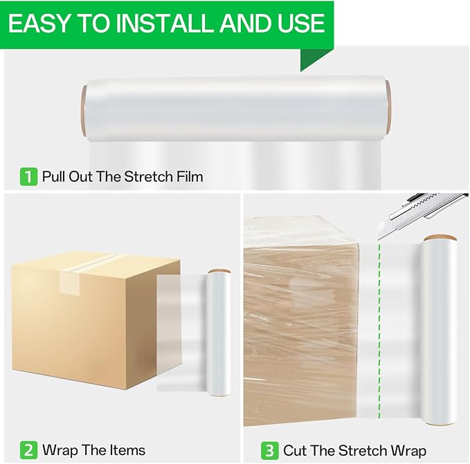 18in Stretch Wrap Roll, Heavy Duty 1500ft Shrink Wrap, Pallet Wrap 4 Pack | Industrial Strength, 80 Gauge, Clear Stretch Film, Self-Adhesive Cling, Plastic Wrap for Furniture Wrapping Shipping Moving
