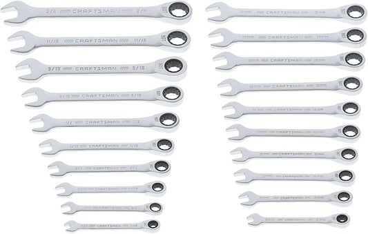 CRAFTSMAN Ratchet Wrenches Set, 20 Pc, 90 Tooth SAE/Metric Ratcheting Wrench Set with Case, 4 Degree Arc Swing (CMMT87220)