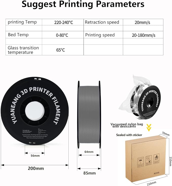 PETG 3D Printer Filament, Dimensional Accuracy +/- 0.03 mm, 1 kg Spool(2.2lbs), 1.75 mm, Silver