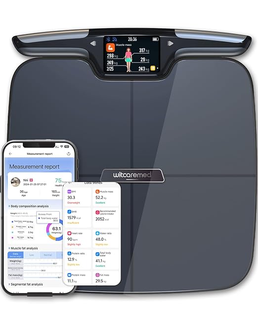 Smart Scale for Body Weight with BMI, Body Fat, Muscle Mass, 8 Electrode High Precision Bathroom Scale, Scale with App, 56 Body Composition Measurement