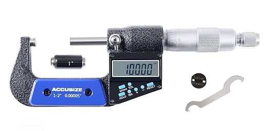 Accusize Industrial Tools 1-2''/25-50 mm by 0.00005''/0.001 mm 7-Key Electronic Digital Micrometer, Water Proof, Ac21-2022 | IP54 Rated, 0.00005"/0.001 mm Resolution, 7-Key, ±0.002" Accuracy