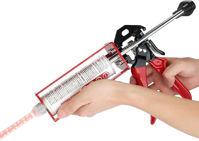 200ml Epoxy Gun Dual Component Professional Heavy-Duty Full Metal Caulking Guns For Dual Cartridges 1:1 & 2:1 Mix Epoxy Applicator For Panel Bonding Structural Repair Adhesive Sealant Red