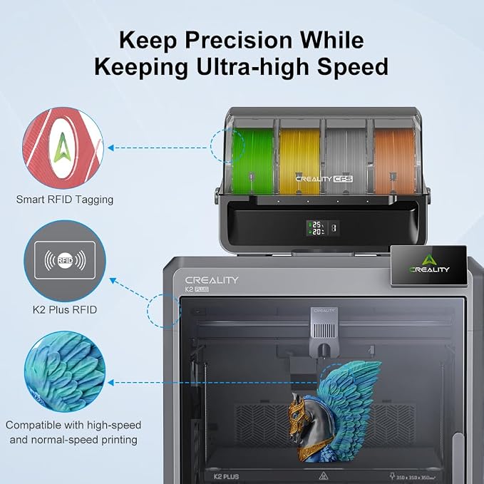 Creality Hyper PLA Filament 1.75mm, RFID 3D Printer Filament for High Speed 30-600mm/s, PLA Filament Support CFS, Fits for K2 Plus Combo and Most 3D Printers 1kg(2.2lbs)/Spool