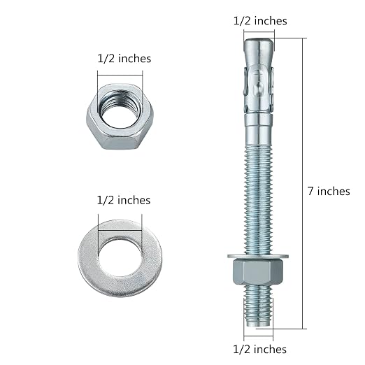 Wensilon 1/2x7" 50Pcs Inch Standard Fasteners for Heavy-Duty Zinc Wedge Anchors for Cement and Concrete