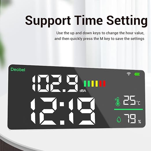 LICAEVEY 11 Inch Large LED Wall Mount Sound Level Meter with WiFi Tuya APP Control, Decibel Tester with Temperature Humidity Display for Home Studio Factory