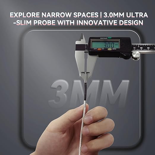 Ralcam 3mm Two-Way Articulating Borescope, 5 Inch HD Industrial Endoscope Inspection Camera with Light, Stainless Steel Flexible Fiber Optic Scope Camera 0.12in Automotive Mechanics Tool