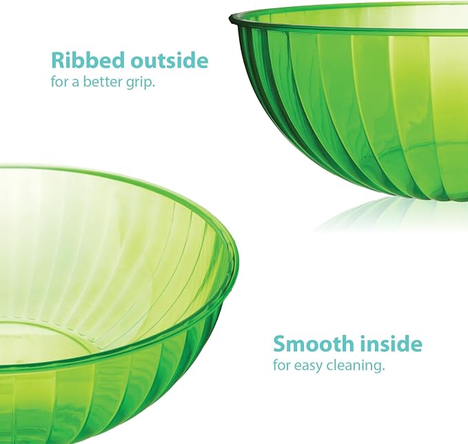 Party Essentials Hard Plastic 192 OZ./6 QT/1.5 Gallon Large Serving Bowls For Punch/Salad/Snack/Treat/Fruit, 3-Count, Neon Green
