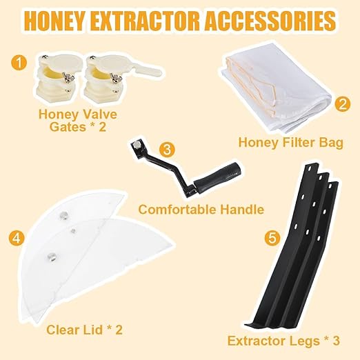 BeeCastle Manual Honey Extractor 2 Frame Honeycomb Drum Spinner Extractor Stainless Steel with Height Adjustable Stand,Manual Crank Beekeeping Extraction Equipment