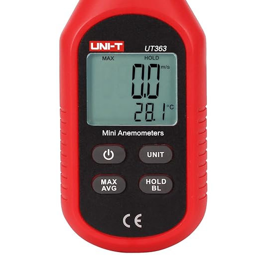UNI-T UT363 Handheld Anemometer Wind Speed Meter Wind Chill Air Temperature Gauge -14°F to 122°F (-10°C to 50°C) with LCD Backlit Max/Avg Data Hold