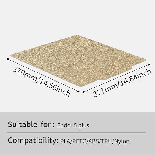 Ender 5 Plus【Double Sided Textured PEI Sheet】Flexible Spring Steel PEI Build Plate 【377x370mm/14.84x14.56inch】with Magnetic Base for Ender 5 Plus 3D Printer