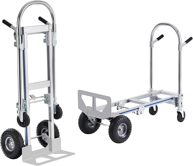 VEVOR Aluminum Truck, 2 in 1, 800 lbs Load Capacity, Heavy Duty Industrial Convertible Folding Hand Truck and Dolly, Utility Cart Converts from Hand Truck to Platform Cart with Rubber Wheels