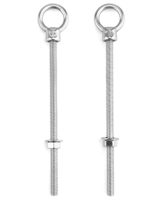 QWORK 316 Stainless Steel Machinery Eye Bolt with Shoulder, 5 Pack 5/16"x6" Long Stainless Steel Marine Grade Shoulder Eye Bolt, Threaded Eyebolts