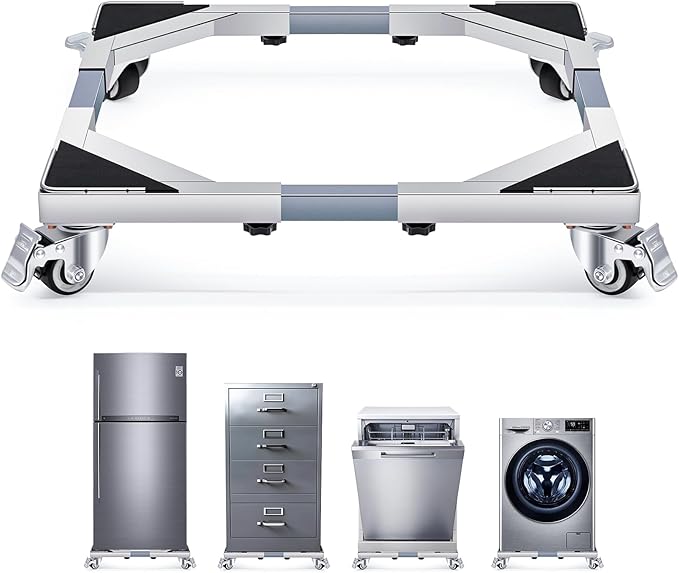Nefish Upgraded Stainless Steel Appliance Dolly with Wheels 21-28 Inch Washing Machine Roller Heavy Duty 1000 Lbs Furniture Cart with Wheel Flat Dollies for Washer and Dyer, Fridge, Cabinet, Boxes
