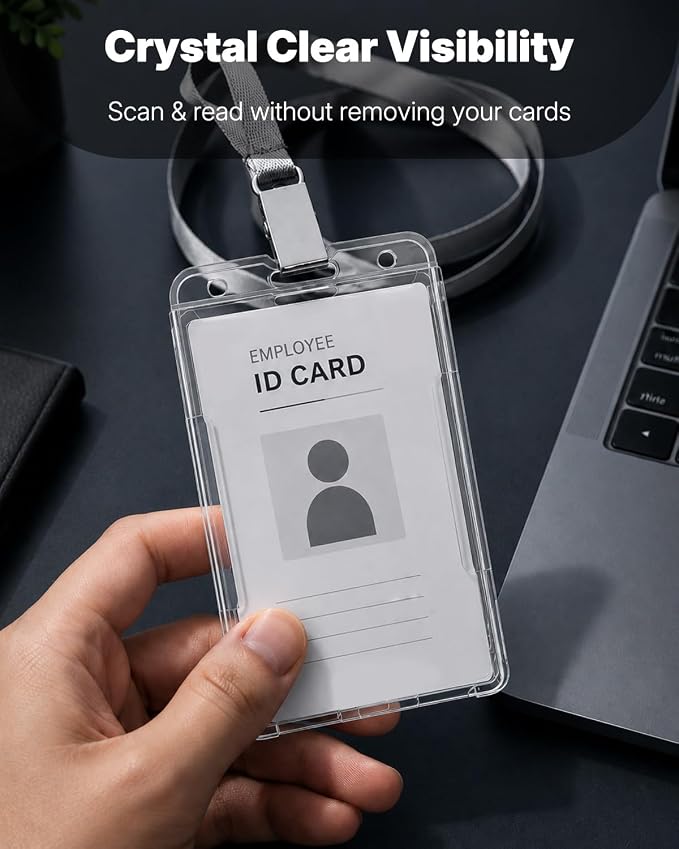 Pawfly 20 Pack Vertical 2-Card Badge Holder with Thumb Slot Hard Transparent PC Case Protector for Office School IDs Credit Cards Driver’s Licenses and Passes