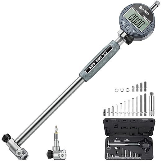 Neoteck 1.4-6"/0.0005" Digital Indicator Bore Gauge Set with 15PCS Anvils 6" Measuring Depth Dial Bore Gauge with ABS Storage Box for Engine Cylinder Measurement