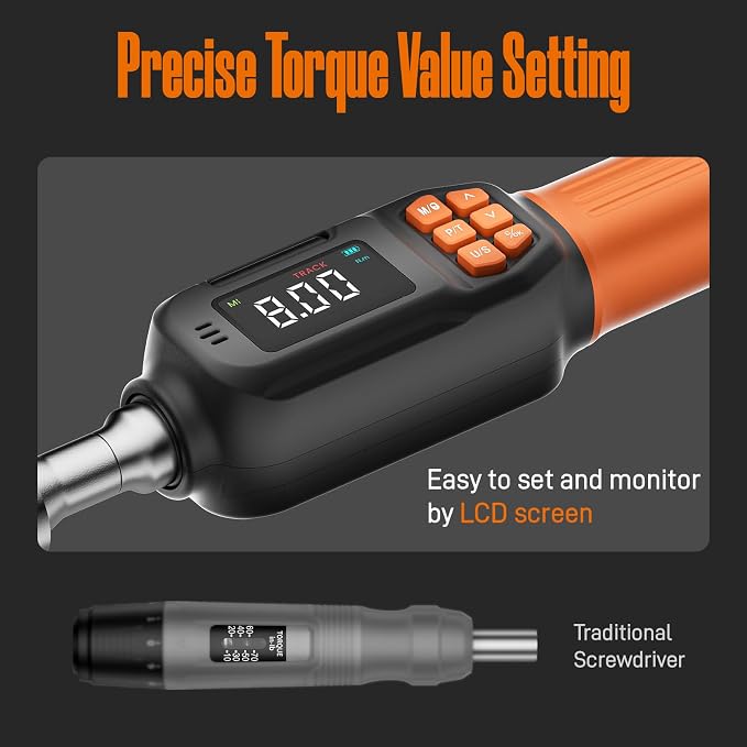 Rachet Digital Torque Screwdriver, 0.3-5.9 Ft.lb/0.4-8 Nm, 1/4'' Drive Inch Pound Torque Screwdriver Wrench Electrician with Buzzer & LED Indicator for Bike Scope Mounting