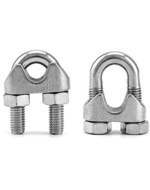 QWORK 1/2" Wire Rope Clamp Clip M12, 20 Pack Large U Bolt Saddle Guy Fastener, 304 Stainless Steel Fastener Cable Clamps, Connect 2 Layers of Wire to Form a Loop
