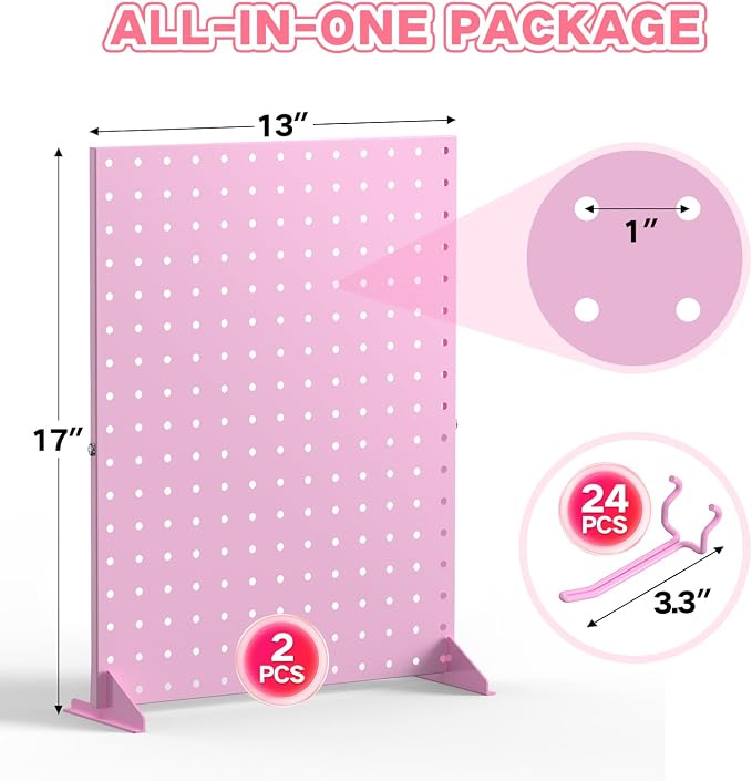 2 Pcs Pegboard Display Stand with 24 Hooks, Freestanding Tabletop Vendor Booth Display for Craft Shows & Retail, Jewelry Keychain Display Stand, Metal Display Rack for Ornaments- 16x12 Inch
