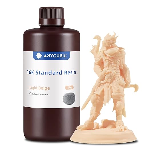 ANYCUBIC 16K 3D Printer Resin, Superior Precision & Low Shrinkage 3D Resin with Matte Finish, High Hardness, Low Odor, 405nm UV Resin for LCD DLP 3D Printers (Light Beige, 1kg)