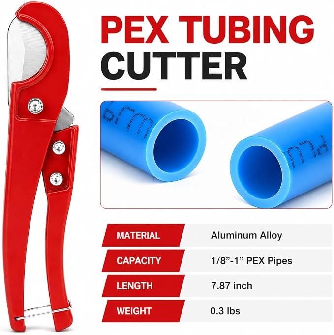 KF CPTEC PEX Crimping Tool Kit for ASTM F1807 Copper Crimp Ring Systems, 1/2 Inch & 3/4 Inch PEX Crimper with PEX Cutter and Go/No-Go Gauge, Plumbing Tool Set for PEX-B Pipe