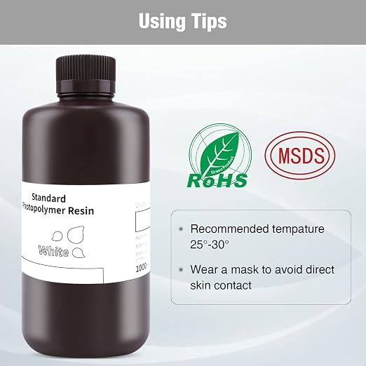 ELEGOO 3D Printer Resin, 405nm Fast UV Curing Standard Photopolymer Resin, High Precision, Non Toxic 3D Resin for Saturn 4/Saturn 3/Mars 5/Mars 4, LCD/MSLA/DLP 3D Printing, White 1000G