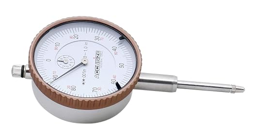 Accusize AGD2 Style Dial Indicator 0-1 in x 0.001 in, P900-S102 | Back Lug With 1/4 in Hole, Rotating Bezel Clamp, Hardened Contact Point, Satin Chrome Finish