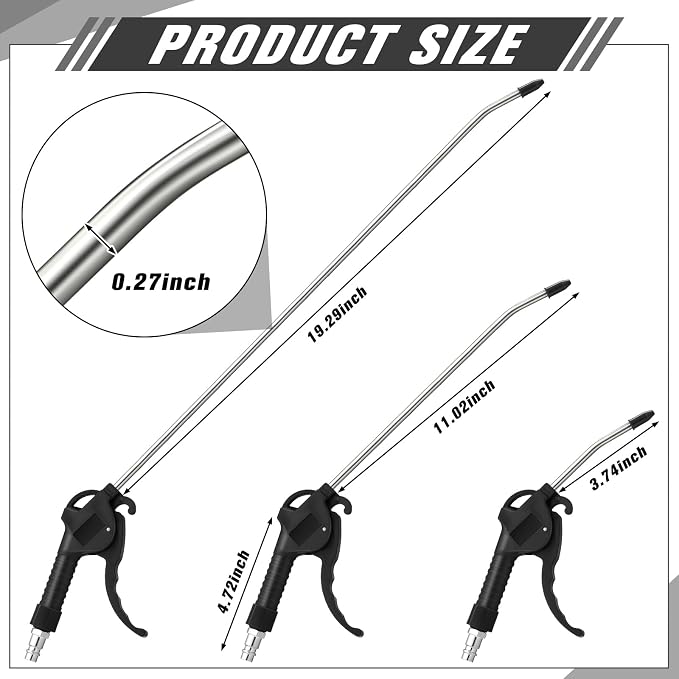 MorningRo 6 Pcs Air Blow Gun Kit with 19", 11", and 4" Pistol Grip Air Blow Gun Tools Air Compressor Gun Air Nozzle Blow Gun for Industrial Household Car Detail Mechanics