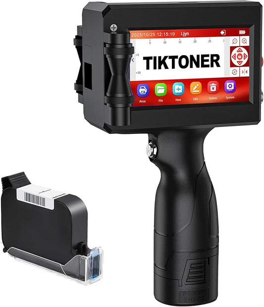 Handheld Inkjet Printer Printing Height 0.08-0.5Inch Handheld Printer Gun for Batch Code Date Time Lot Number Print on Many Materials, Inkjet Coder with 42ml Black Fast Dry Ink Cartridge